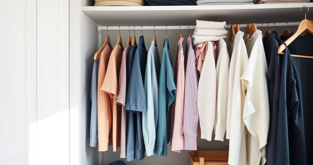 Roupas dobradas com cuidado dentro de um guarda-roupa aberto