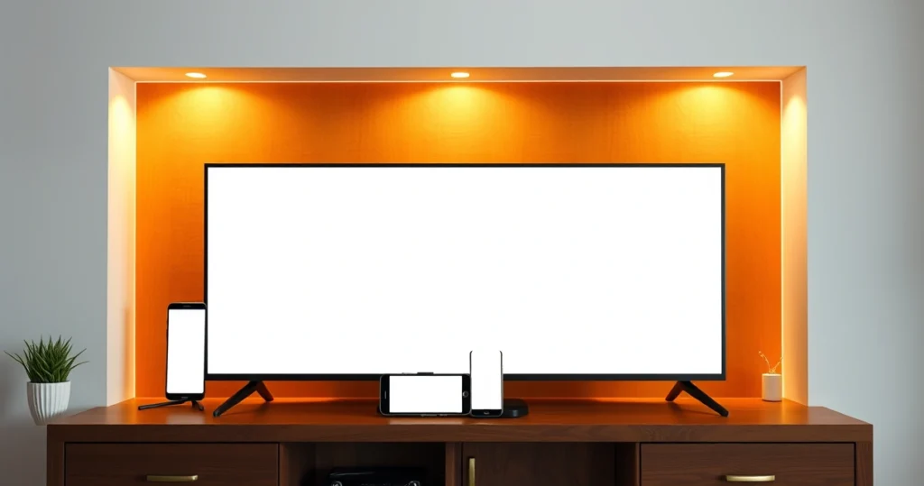 televisão e celular reproduzindo conteúdo ao mesmo tempo na sala